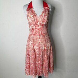 McGinn Anthropologie Women's Red & White Palm Print Halter Fit & Flare Dress 2
